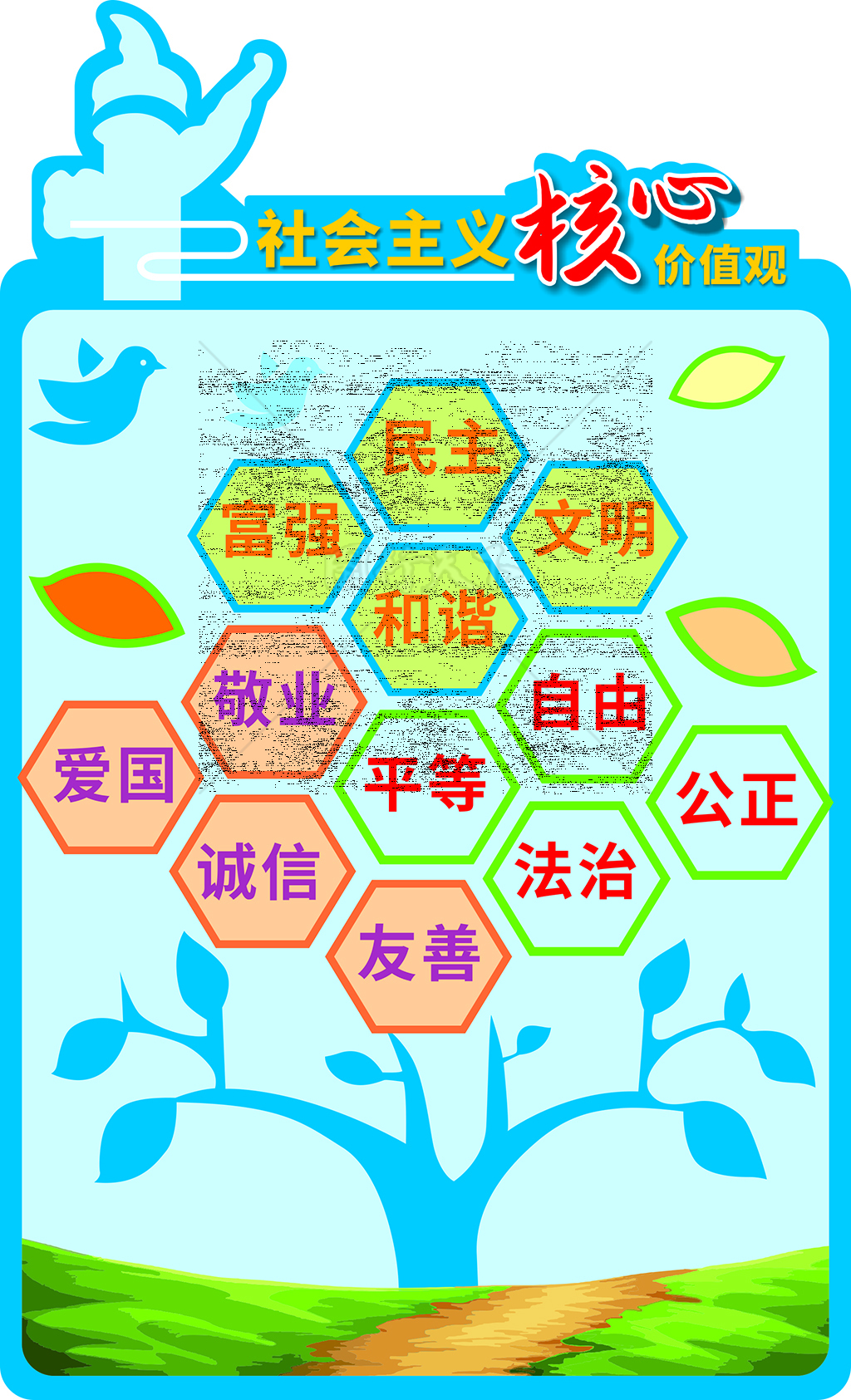 小清新学校校园社会主义核心价值观展板海报