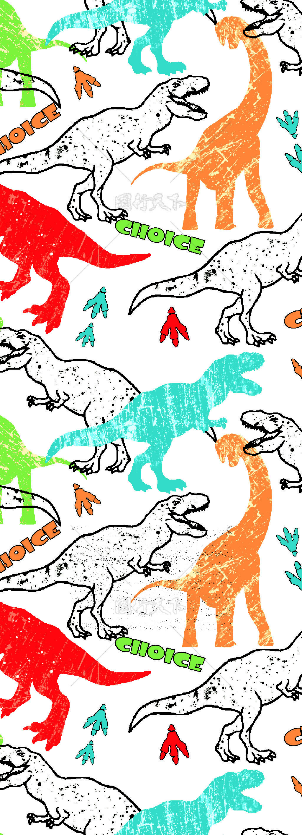 彩色恐龙小爪印童装印花卡通图案