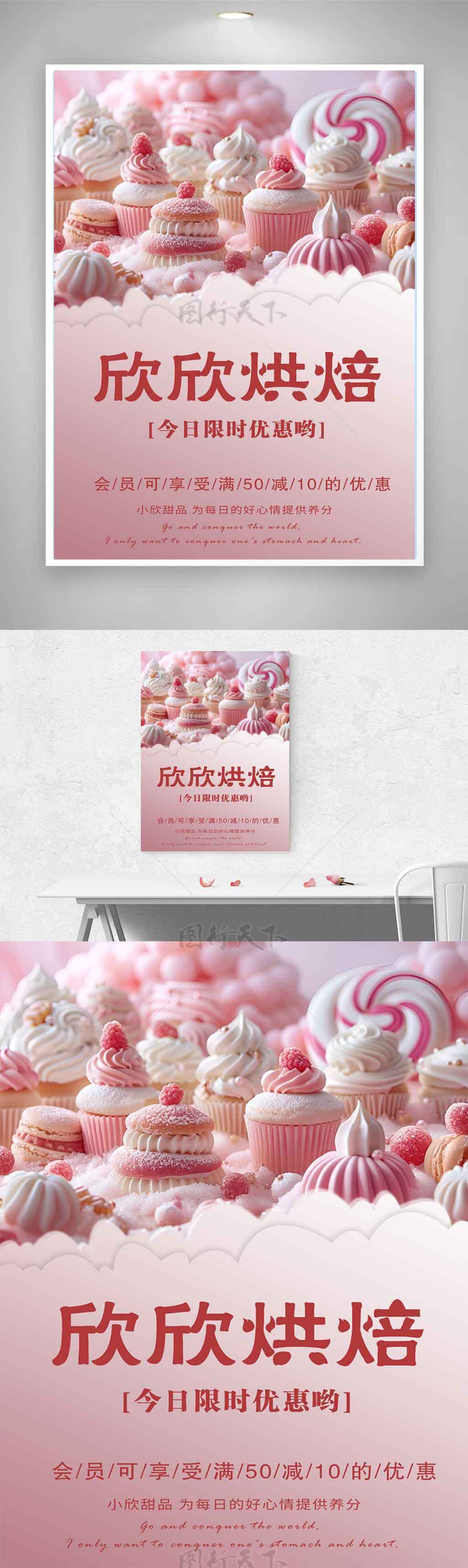 粉色甜品蛋糕下午茶精致海报